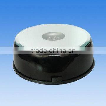 3D laser engraved crystal cube with multicolor round rotating led light base/rotating display led light stand
