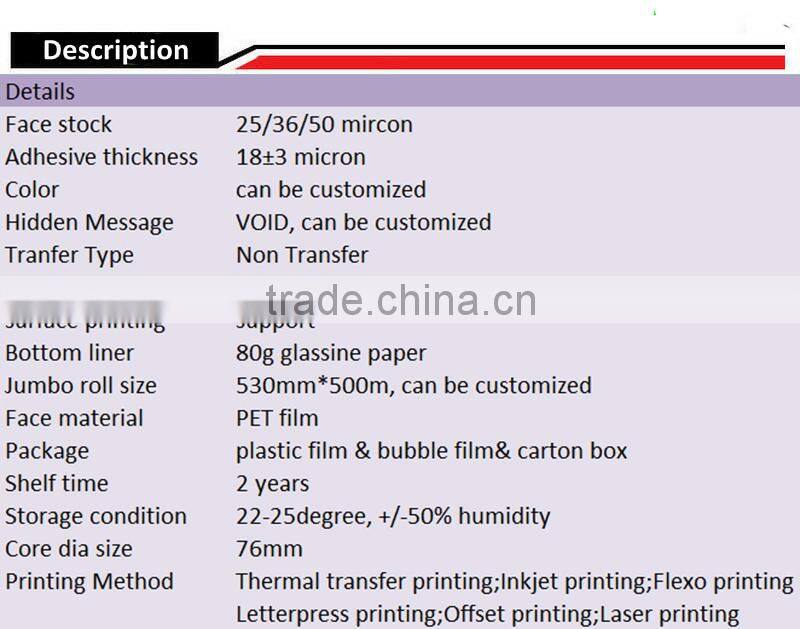 Non transfer tamper evident sticker material