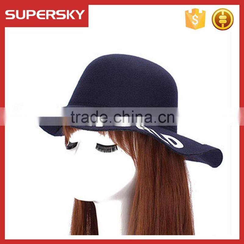 K-109 Girl vintage homburg women decorate fedora jazz hats flat wide brim fedora felt hat