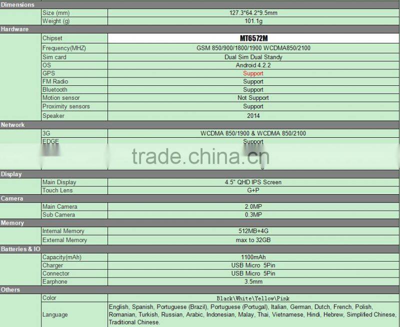 Wintouch 3G MT6572M Dual Sim Dual 4inch mobile phone M401 with QHD IPS Screen