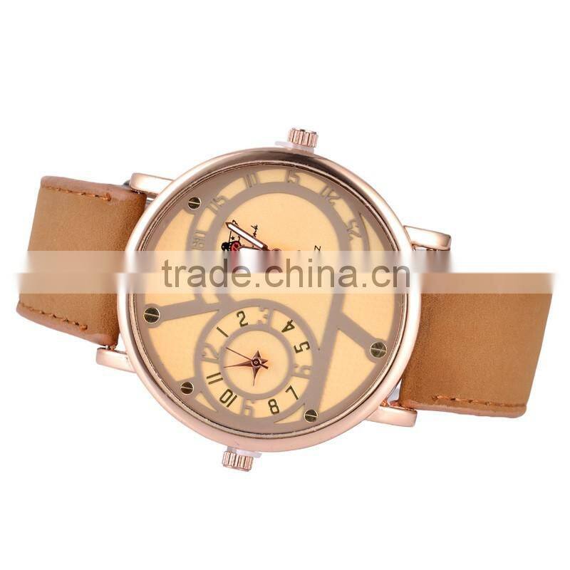 WJ-5382 rose gold case stylish charming stainless steel back leather strap cheap man watch