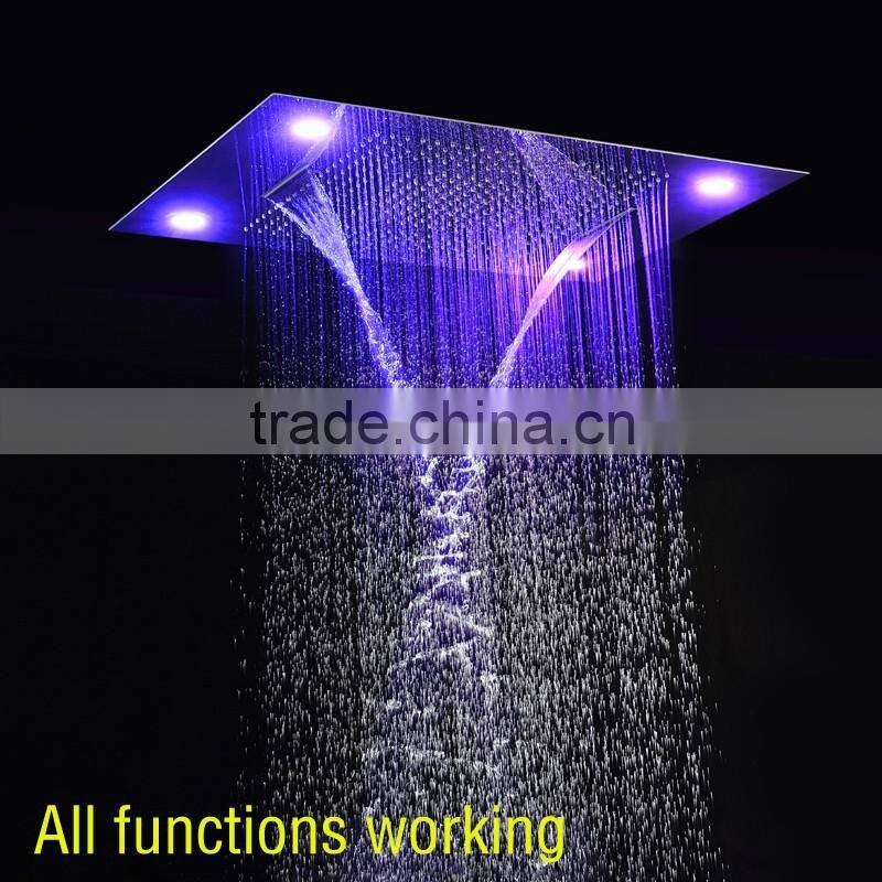 Wholesale modern LED ceiling shower set rainfall waterfall shower head hot cold high flow bath shower mixer bathroom accessories