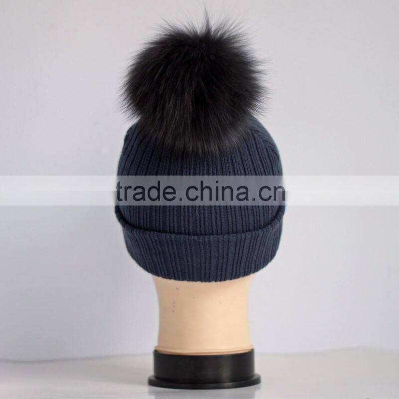 2016 hot selling fur hats with fox fur poms