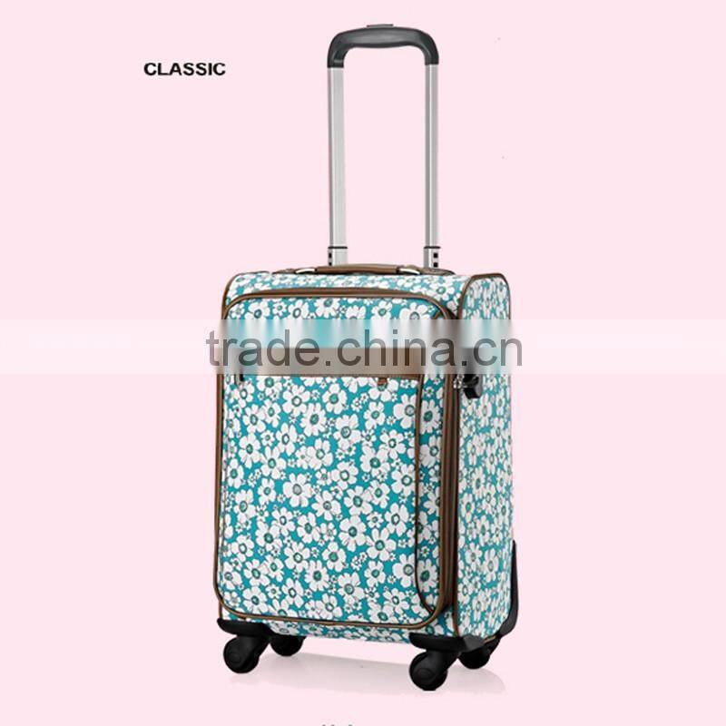 China Factory Polyester Bag Trolley Colorful Flower Printed Luggage Trolley Bag