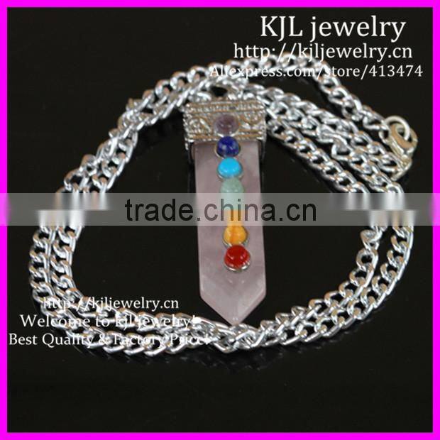 KJL-BD5356 Wholesale Natural Silver Plated rose quartz Stone Pendant Sword Taper Shape Healing Chakra Pendant Necklace