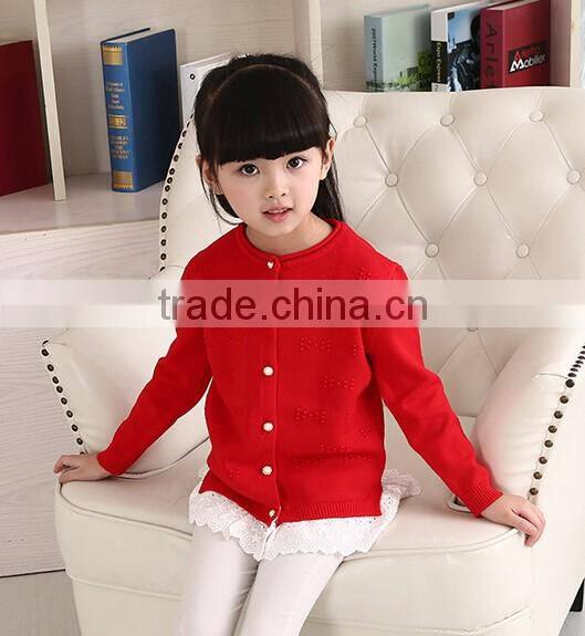 New design cardigan computer knitted sweater lace hem for big Girls