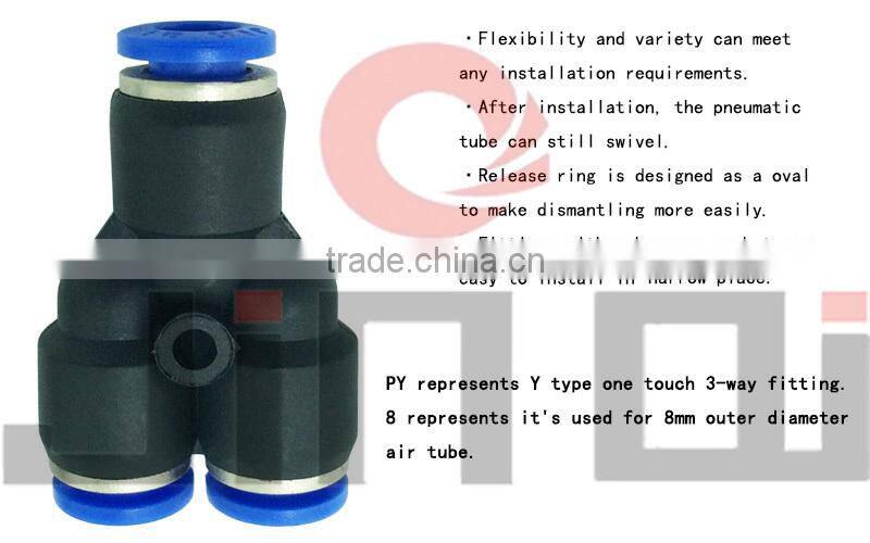 pneumatic one-touch union Y black plastic y branch pipe fittings ,hose connector