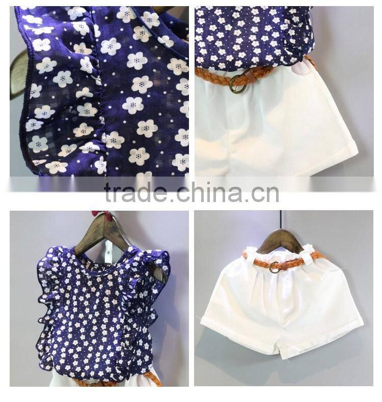 Wholesale Summer Fashionable Floral Pattern Pastoral Style Children Clothing Set for Girl