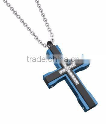 Blue 316L stainless steel jesus pendant titanium Cross pendant for men