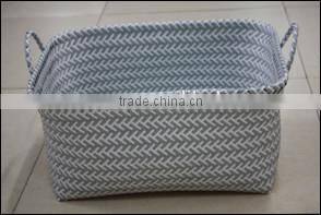Flat PP rectangle basket with ear handles , zig zag weave , the top with wire