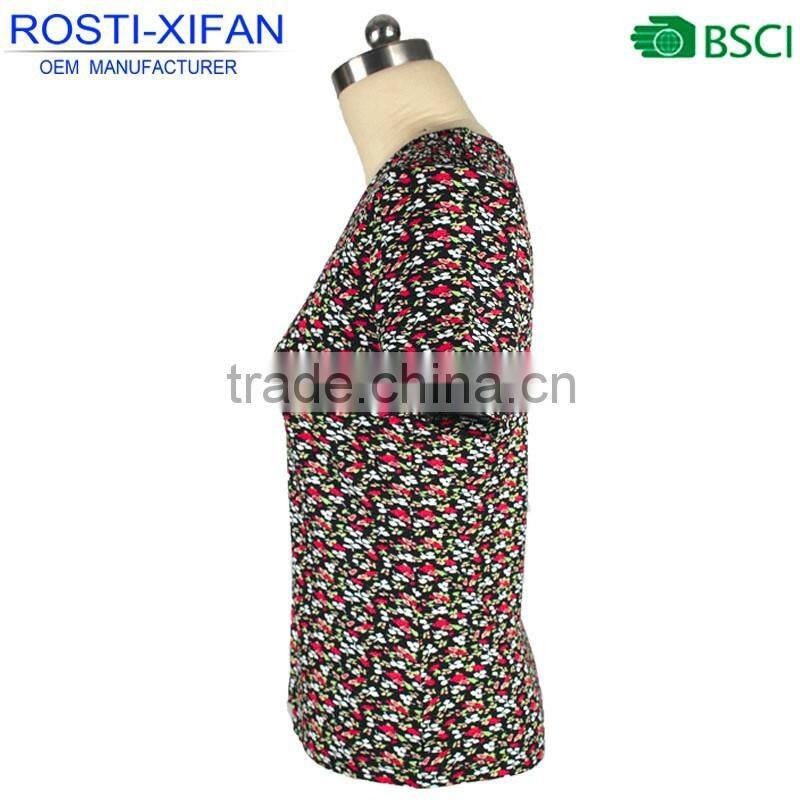 Women Flower Printed Soft Shell Slim Fit T Shirt Summer TOP
