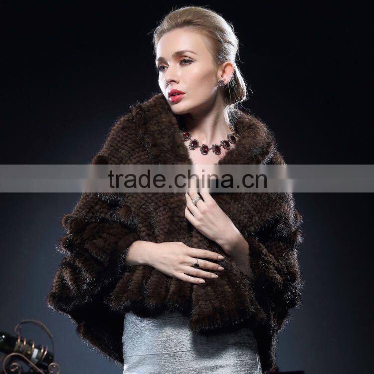 New Design Natural Knitted Mink Fur Poncho for Fashion Girls with Cheap Price