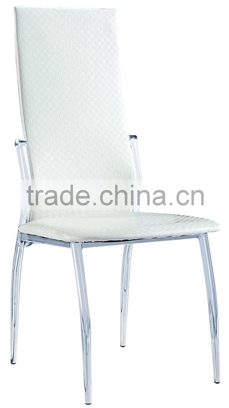 Modern design high back metal frame white leather dining chair