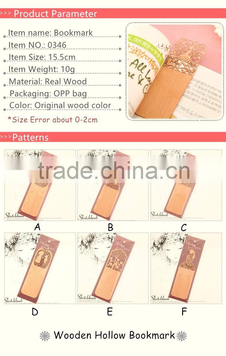 2016 New Promotional Gift Creative Stationery Hollow Out Ultra-thin Wooden Bookmark