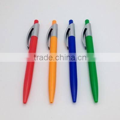 colored barrel click ball pen with spray silver clip