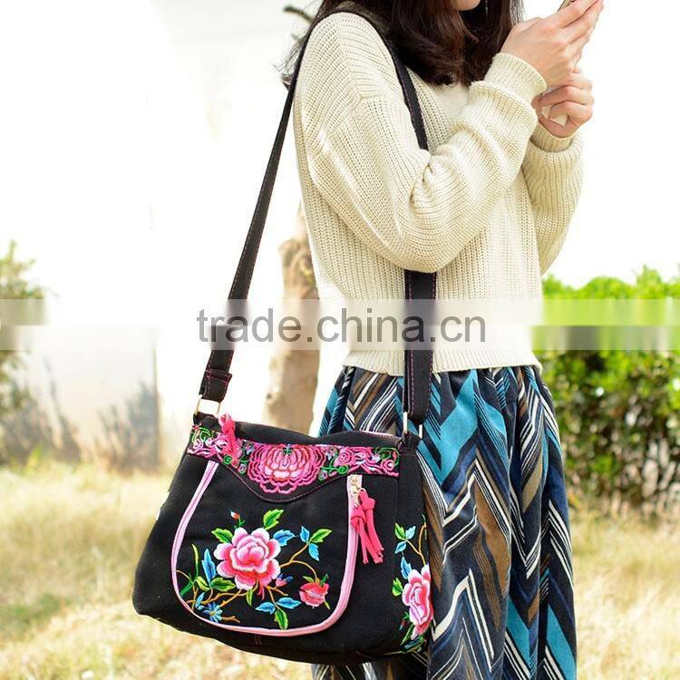 Embroidery shoulder bag/messenger bag canvas 2016 new peony flower shoulder bag women