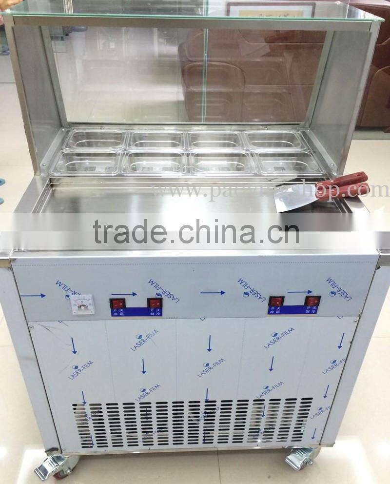 R22 Double Compressor Stainless Steel 110v 220v Electric Flat Pan Frozen Yogurt Rolling Ice Cream Machine with 8 Boxes