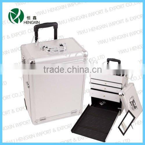 Professional rolling trolley Makeup Artist Train Cosmetic Case with Drawers