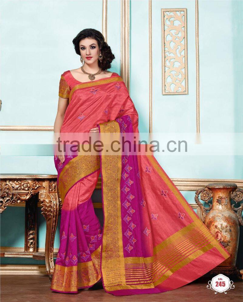 Radiant Cream Dhupion Silk Saree/famous indian saree designers
