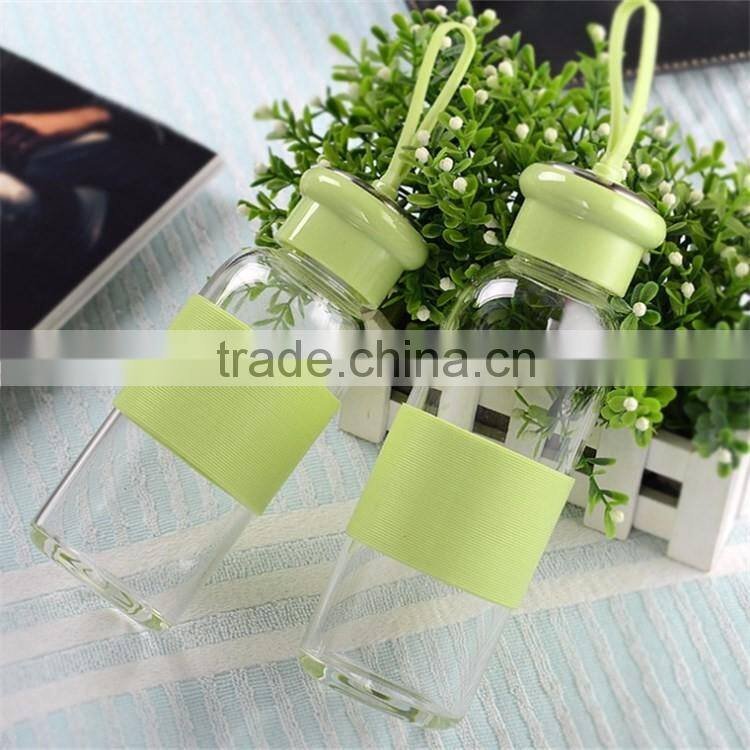 New products of 2016 high quality portable drinking sport water bottle with silicone sleeve glass bottles wholesale