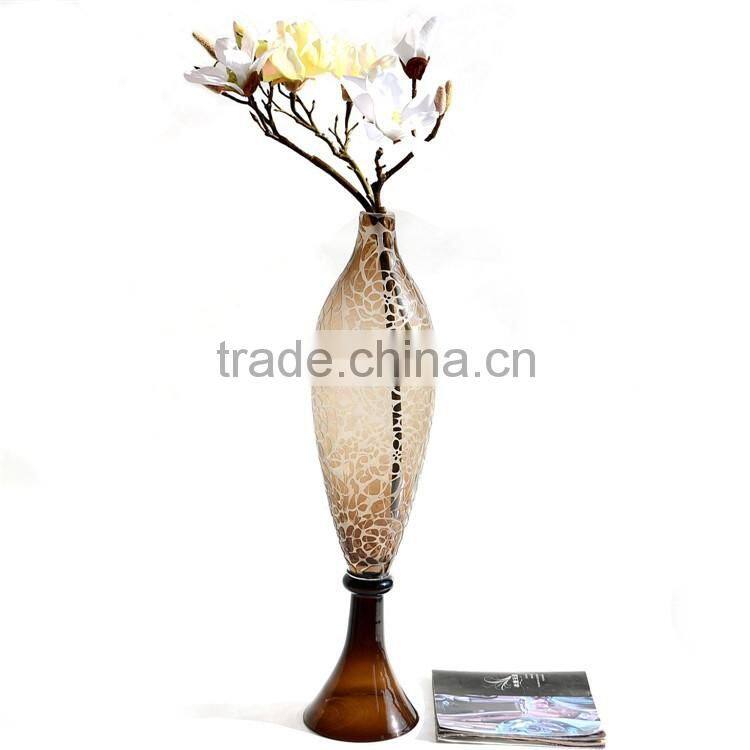 Different Design Handmade Art Wedding Decoration Flower Arrangement ,Tall Frosting Glass Vase