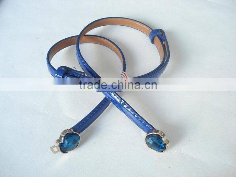 FASHION RETRO WOMEN GIRLS RHINESTONE BUCKLE THIN PU LEATHER WAIST BELT