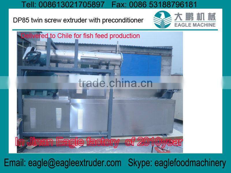 DP85 550kg floating and sinking fish feed pellet twin screw extruder processing machines to Chile