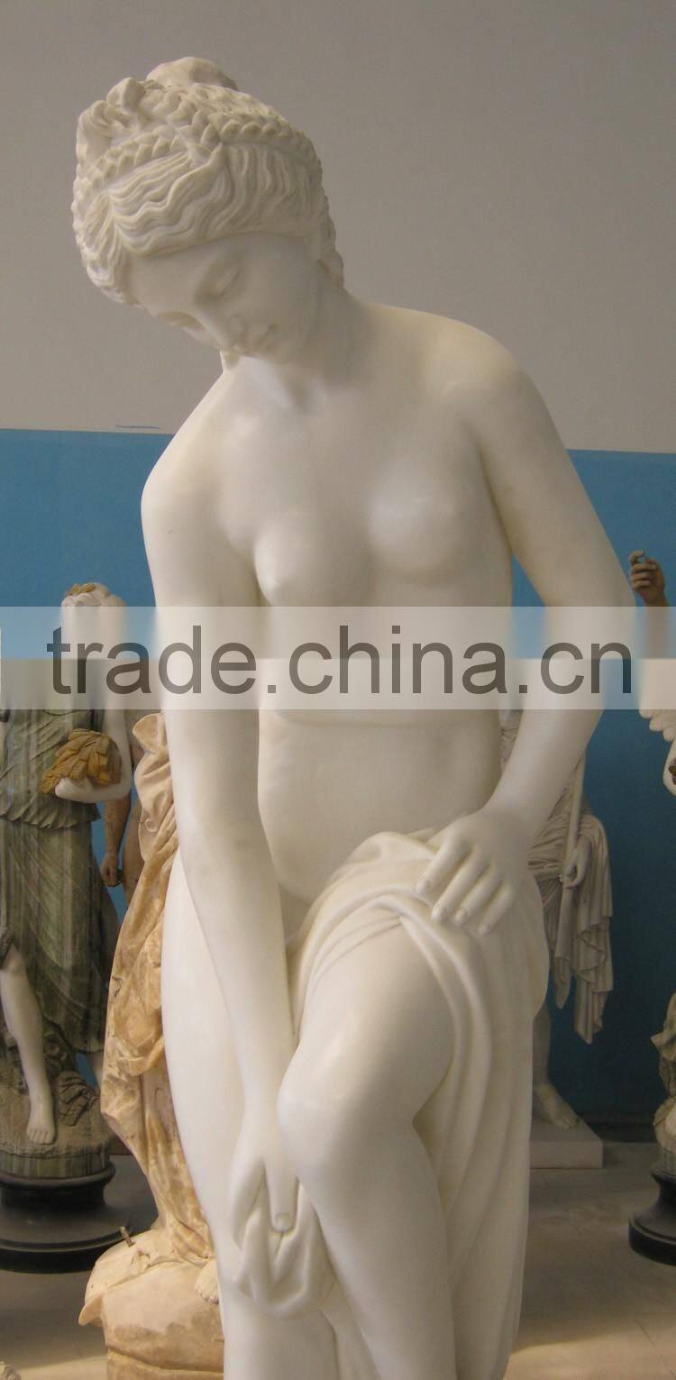 High Quality White Marble Nude Bathing Woman Statue