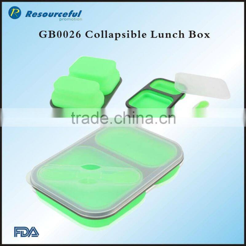 Food grade FDA silicone foldable lunch box, collapsible silicone lunch box