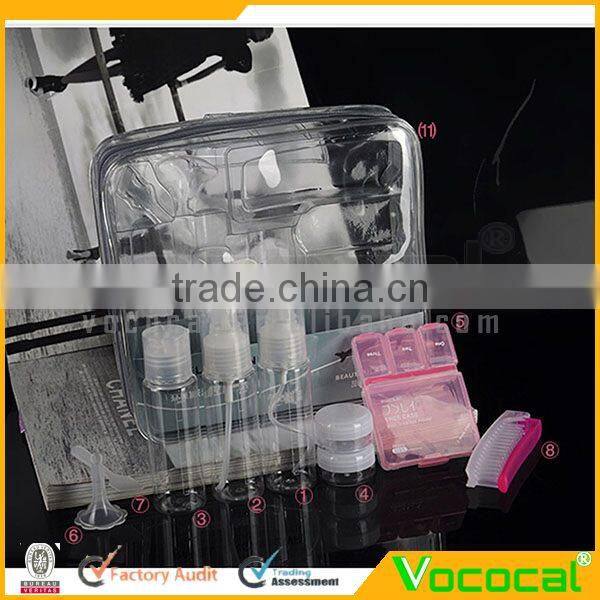 Travel Bottle Set Cosmetic Jar Empty Hair Shampoo Cream Bottle 11pcs Transparent+Pink