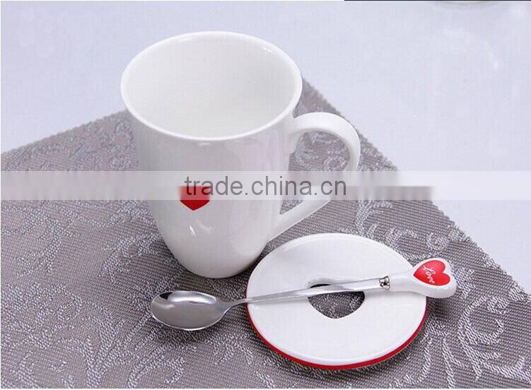 ceramic heart shaped tea cup with spoon & lid,Love Shape Ceramic Coffee Mug with Lid and Spoon Household