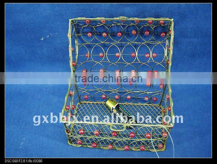 Gold wire decorative with red pearl big storage box with lid