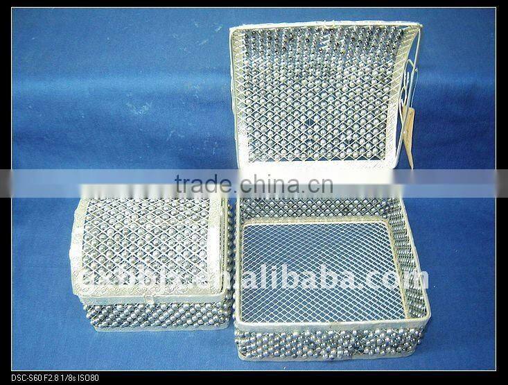 Silver square pearl wire storage compartment box