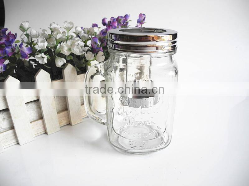 clear glass candle mason handle jar with candle tray and lid