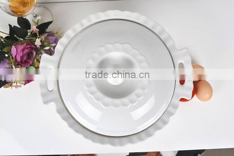 13" Round super white can direct fired porcelain casserole pan with lid