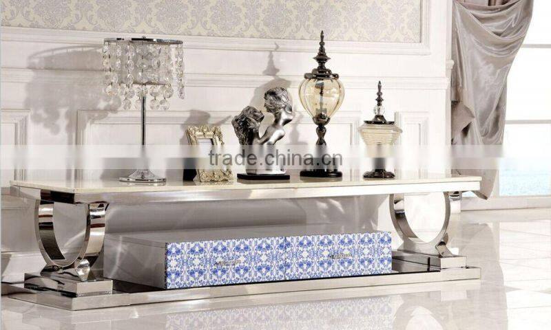 CT8035 Wonderful design stainless steel modern tv stand with marble top