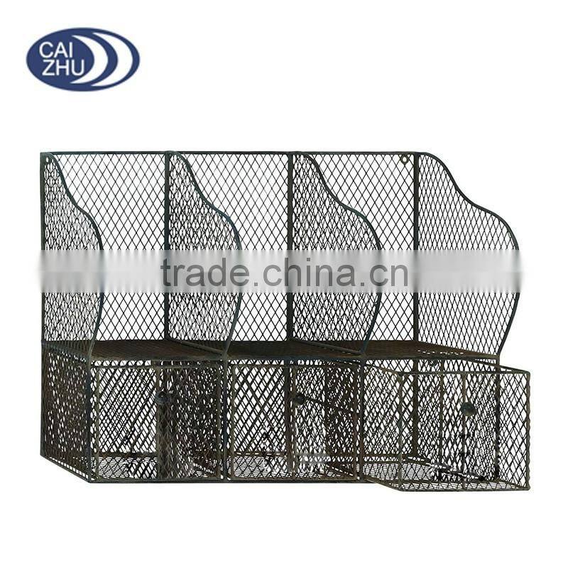 Wall Mount Metal Wire Mesh storage Organizer With Drawers