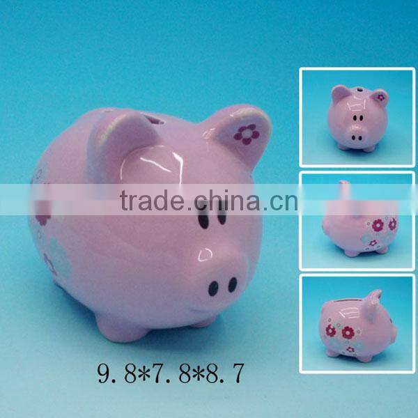 Cute pink color ceramic money saving bank