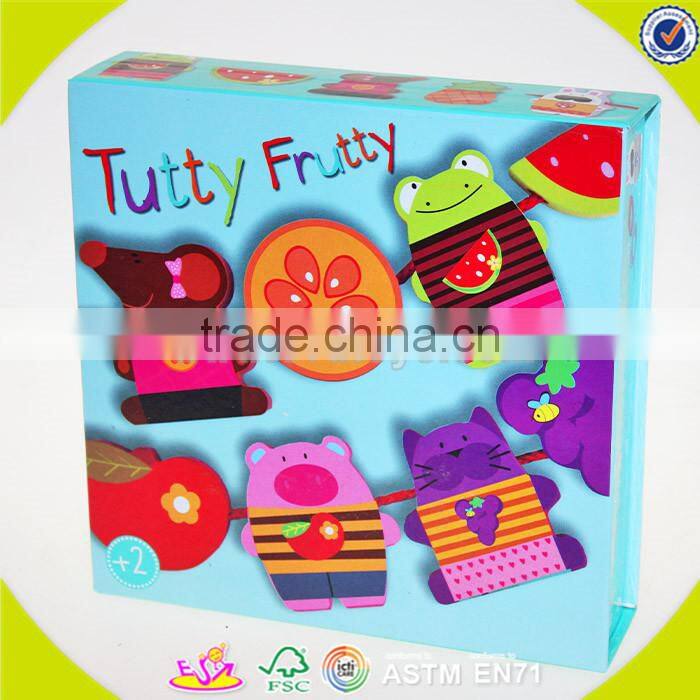 wholesale wooden happy threading toy for Kids, beautiful DIY wooden multitype blocks threading toy for children W11E041