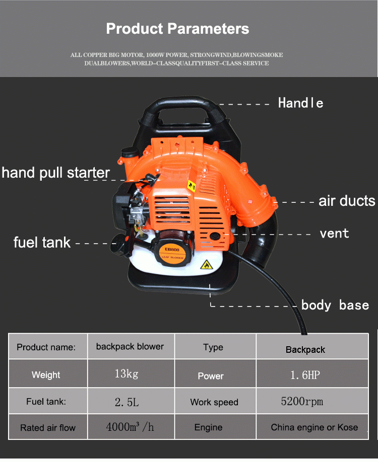 Gas back pack vacuum cleaner