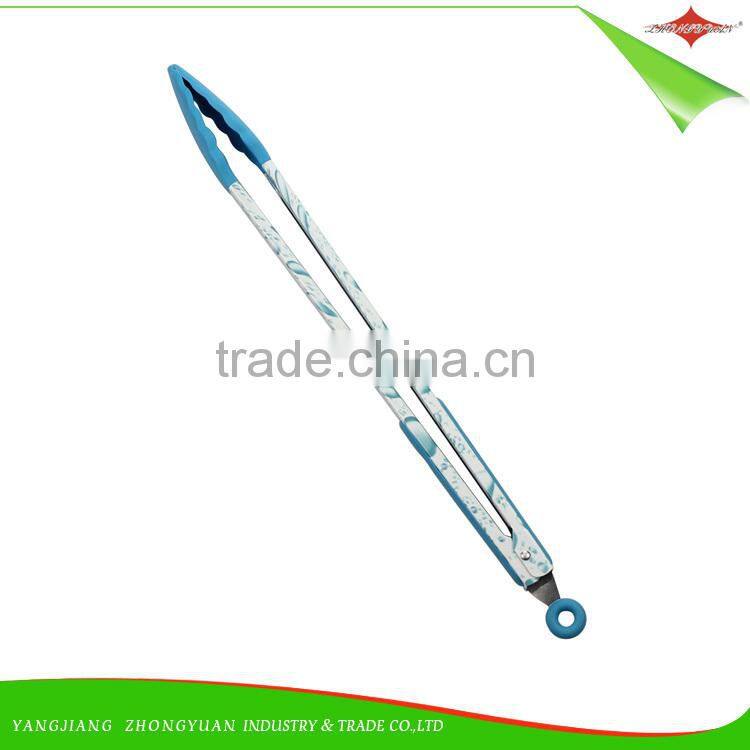 ZY-H2014 perfectly designed 16-inch silicone food tong with beautiful flower printed handle