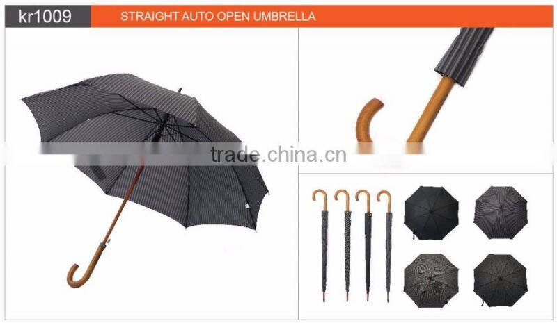 Metal Frame Shaft Fiber Ribs Straight Promotion Wooden Umbrella Customize