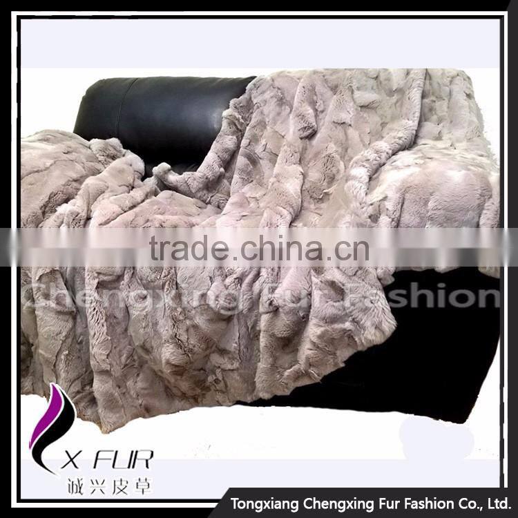 CX-D-66G Genuine Rex Rabbit Fur Natural Color Decorative Blanket Home Fur Rug