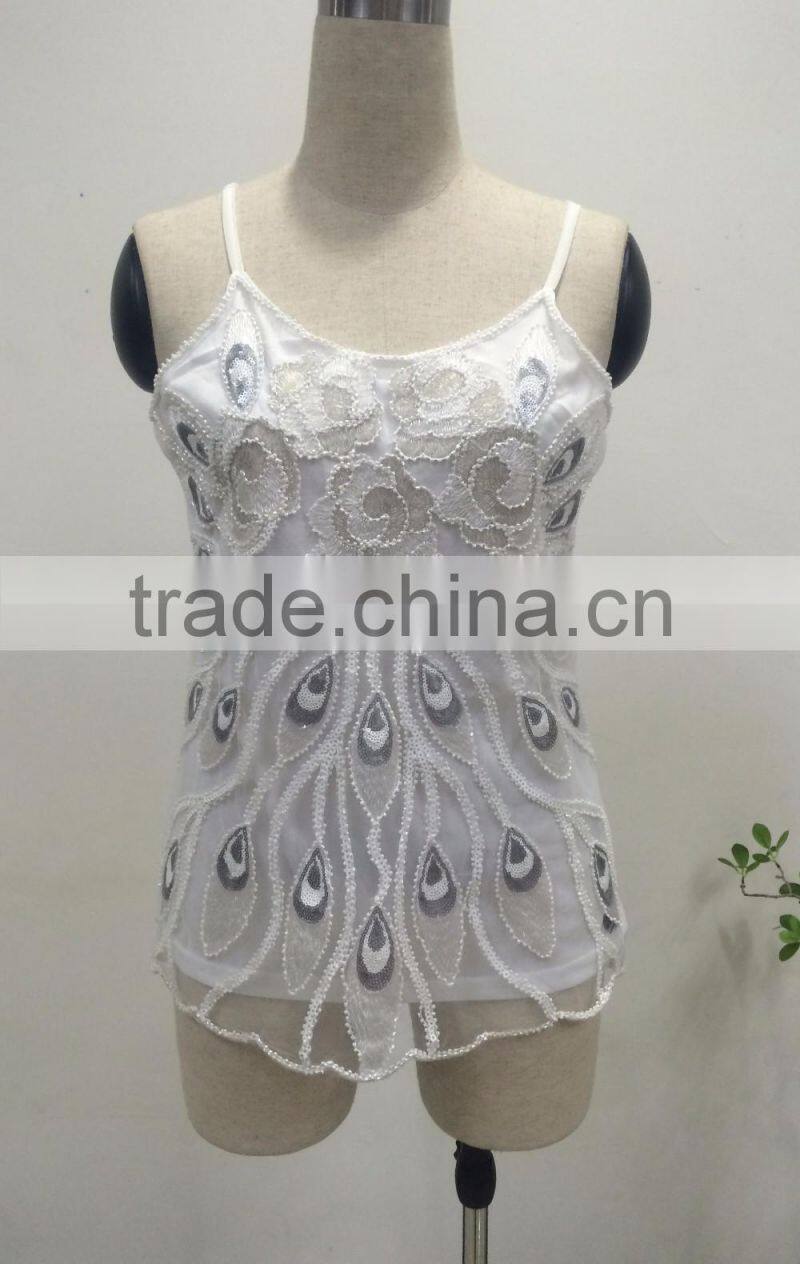 new lady's bead and sequin tank top with machine made