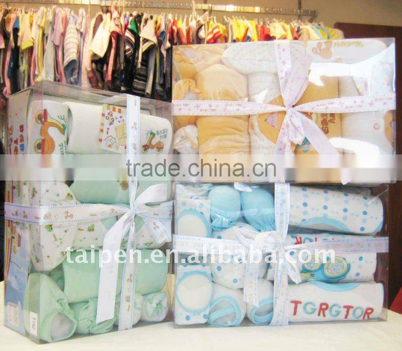 Unisex 100% Cotton 3 Colors 6Pcs Newborn Baby Clothing Gift Sets With OEM Accpeted