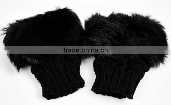 Gloves Arm Warmer Fingerless Gloves-Knitted Rabbit Fur Lined Leather Gloves 8226