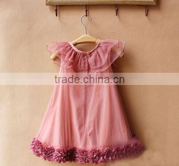 Cute Kids Chiffon Flowers Hem Lace Princess Tutu Birthday Dress for Girl of 7 Years Old SV001997