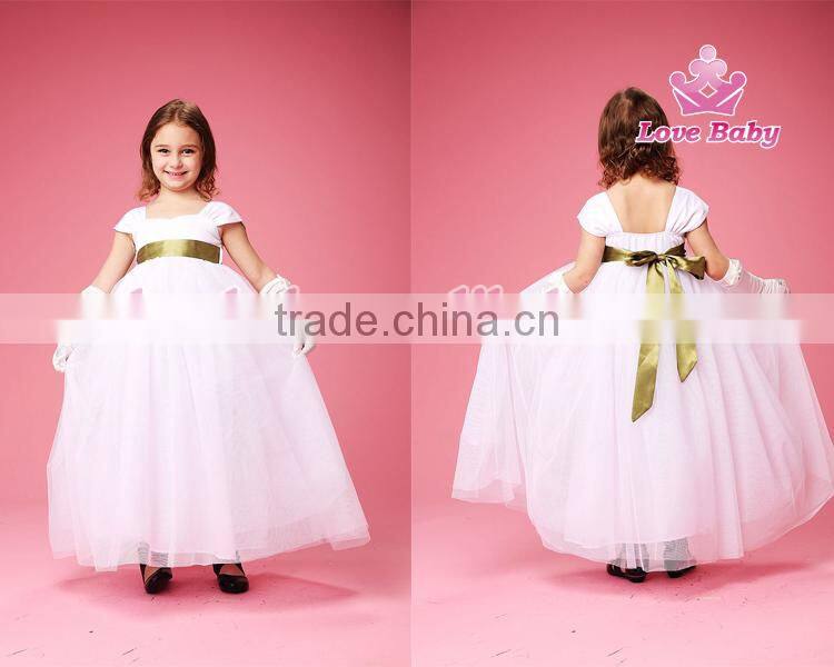 Baby Girls White Party Wedding Elegant Short Sleeves Maxi Dresses