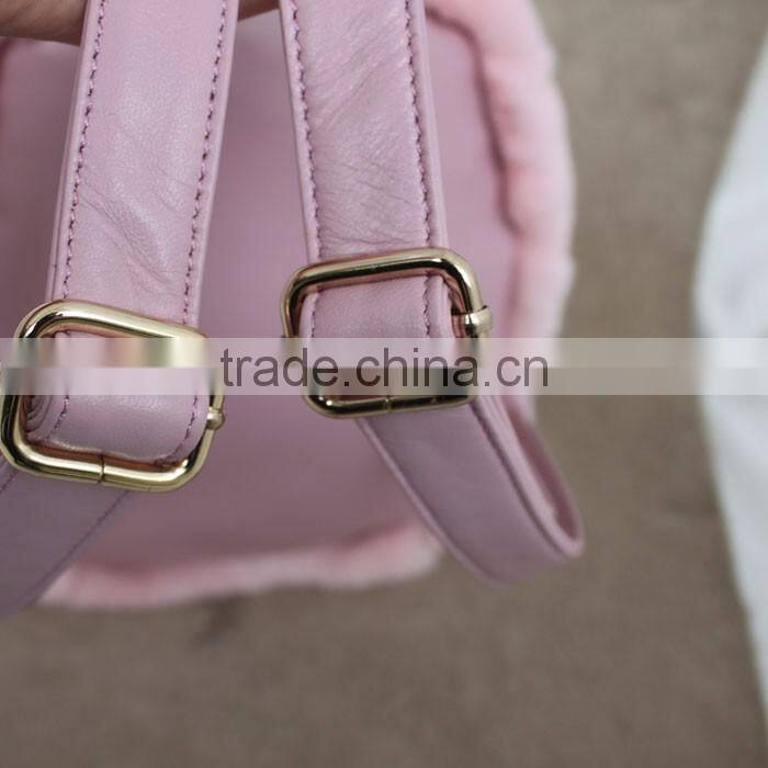 Myfur Baby Pink Girls Real Rabbit Fur Trim Leather Backpack Bag Wholesale
