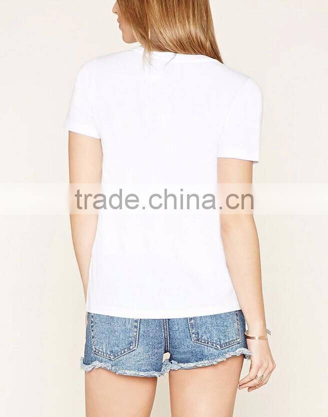 2016 Short sleeve round neck Currently graphics print women t-shirt,cheap custom print basic tee